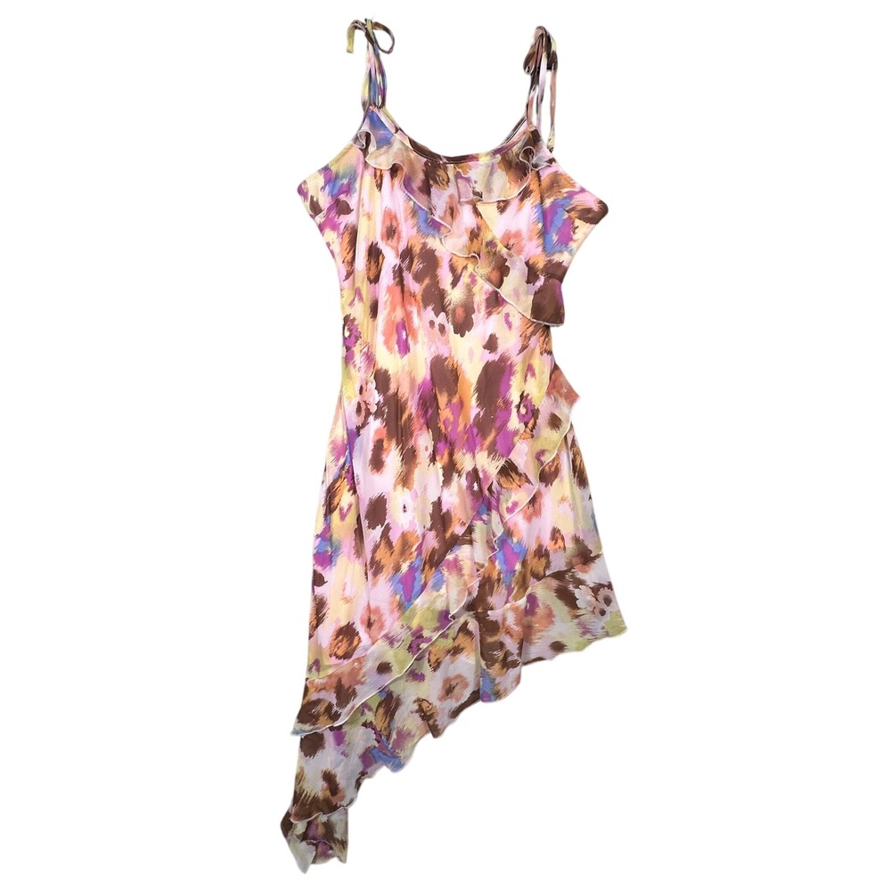 Fairycore Floral Ruffle Dress XL Asymmetrical Handkerchief Hem Y2K Vibes